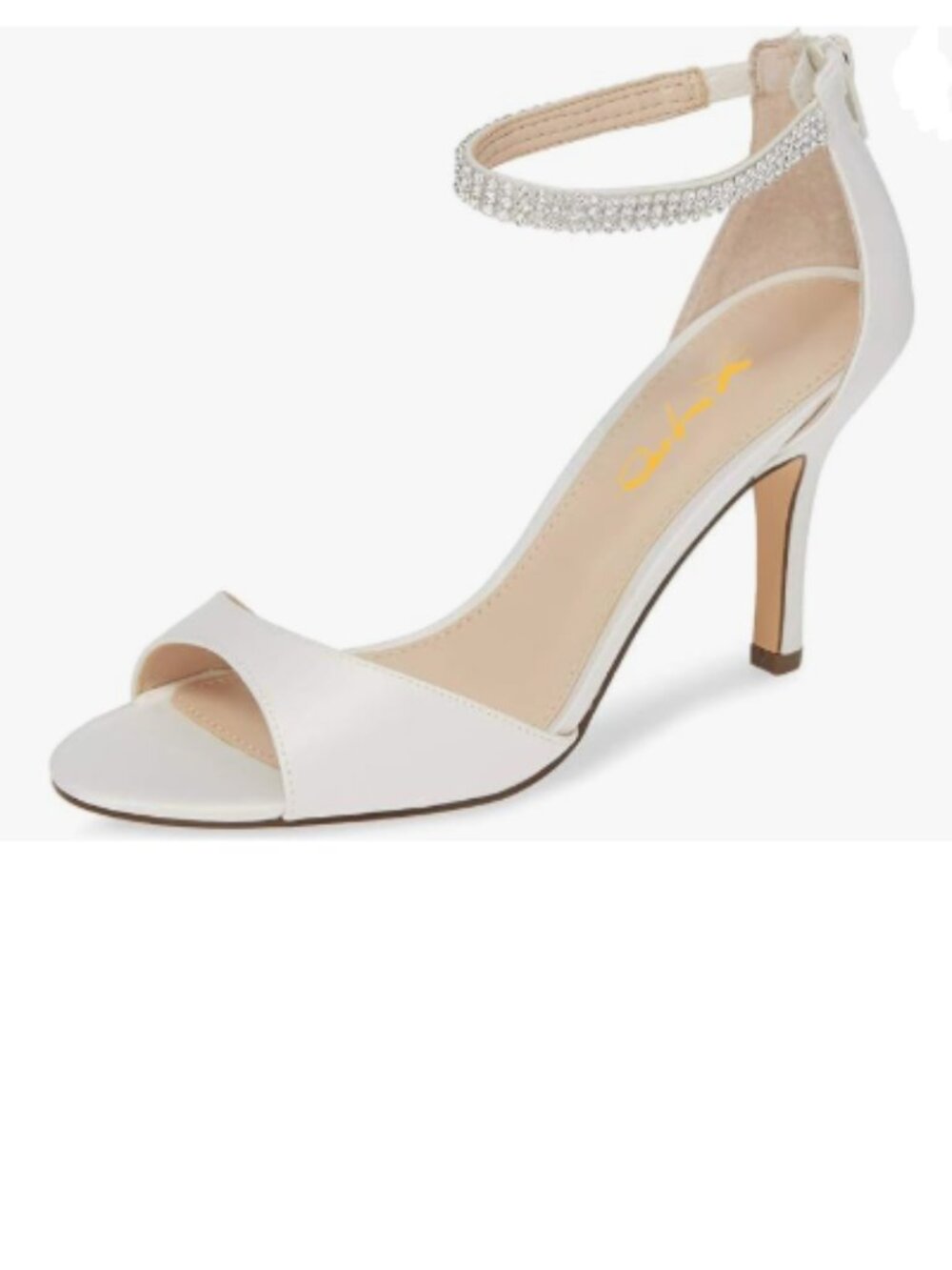 XYD White Open Toe Rhinestones Ankle Strap Sandals Mid Heel Bridal Shoes